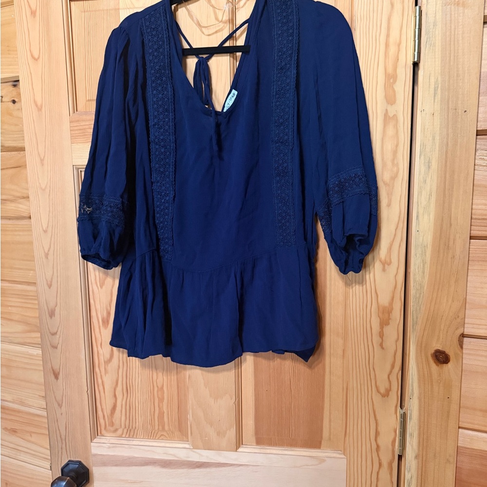 Lily Star Navy Blue Boho Peasant Blouse